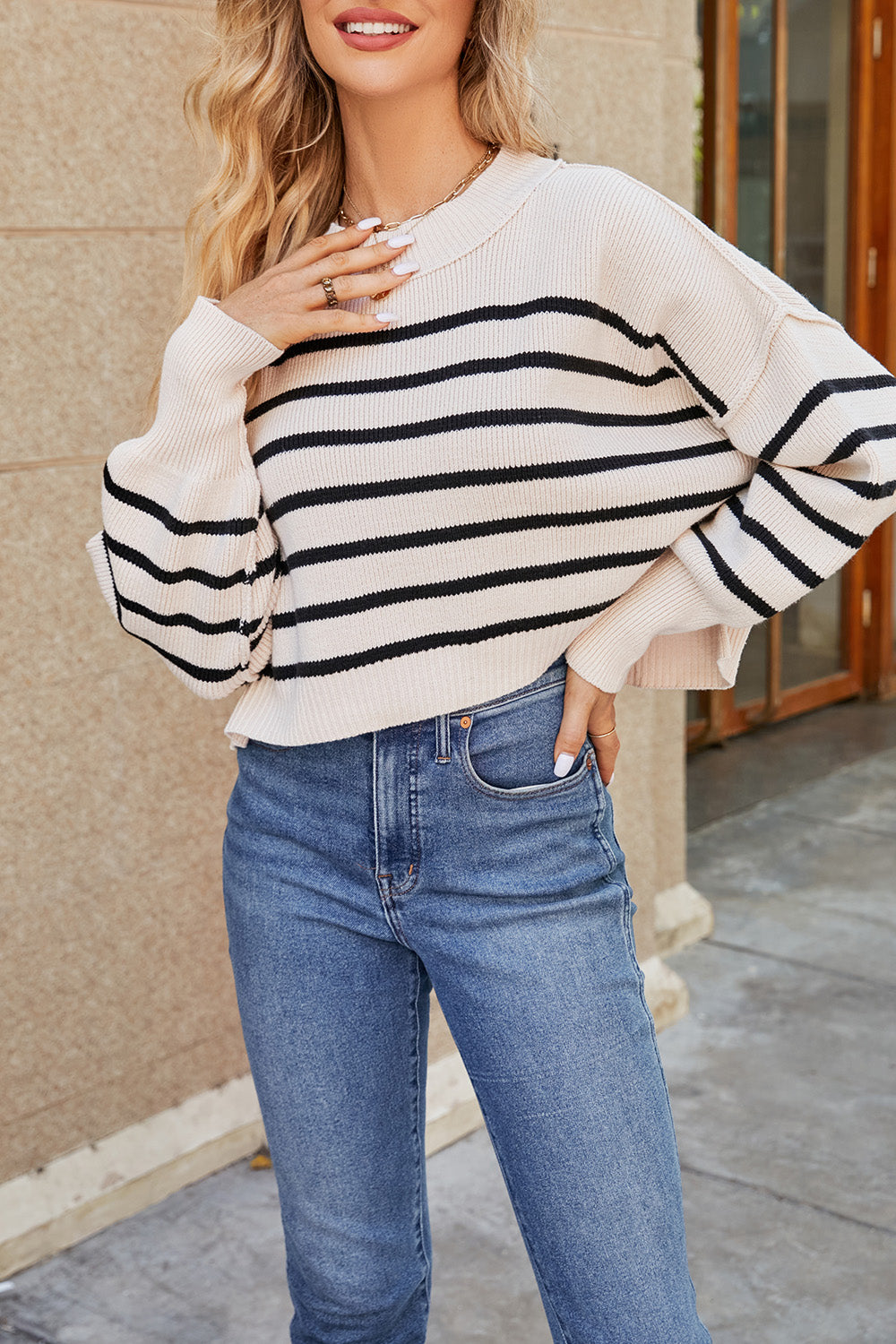 Round Neck Dropped Shoulder Sweater