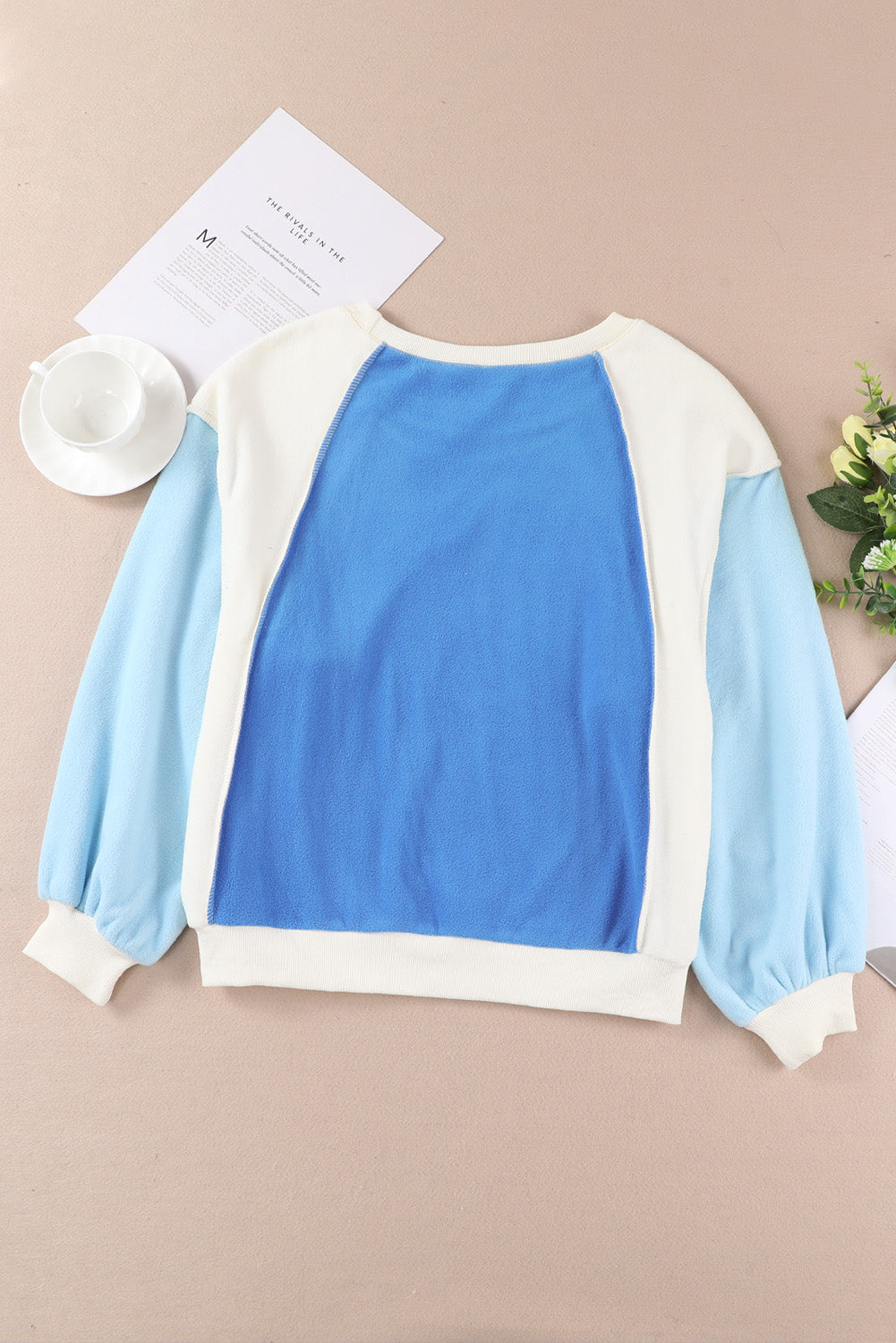 Round Neck Dropped Shoulder Color Block Sweatshirt