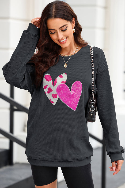 Heart Round Neck Dropped Shoulder Sweatshirt