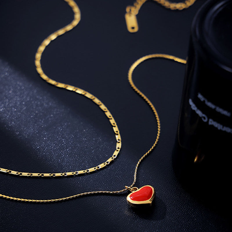 Titanium Steel Drip Oil Heart Necklace