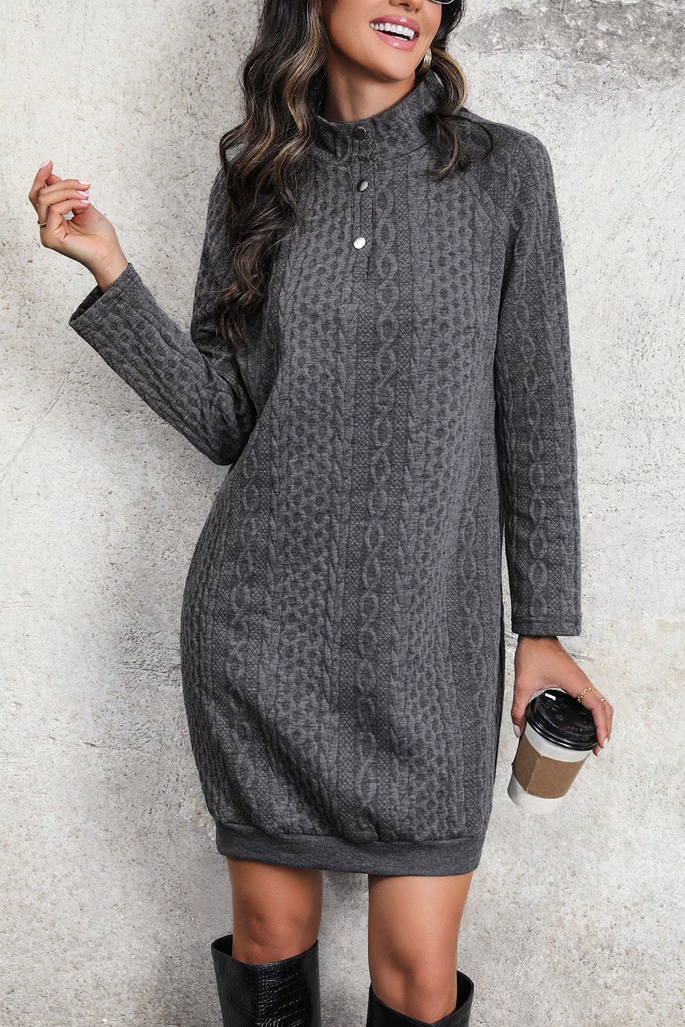 Cable-Knit Mock Neck Dress