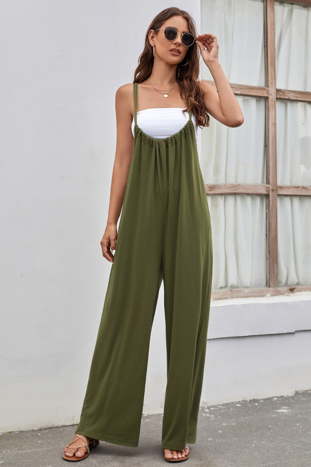 Tied Spaghetti Strap Wide Leg Jumpsuit