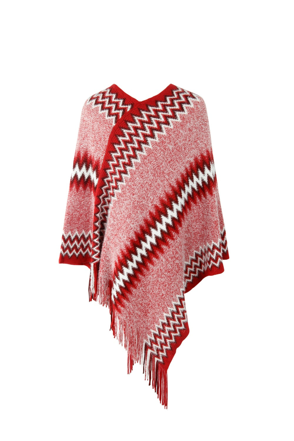 Fringe Hem Striped Cape Sleeve Poncho