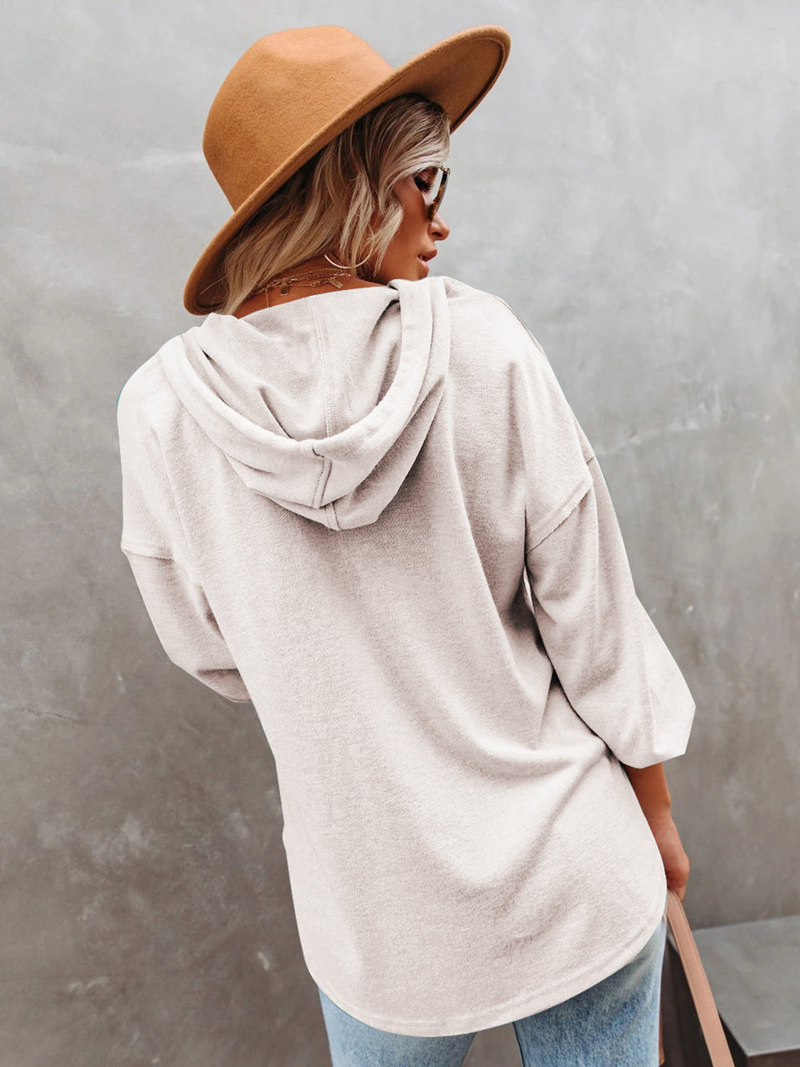 Buttoned Drop Shoulder Hoodie