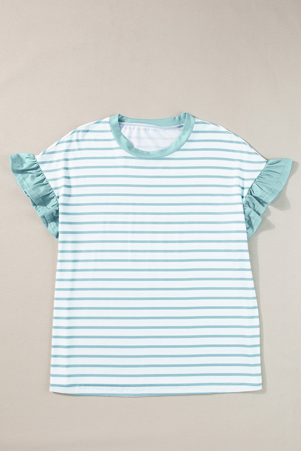 Ruffled Striped Round Neck Cap Sleeve T-Shirt