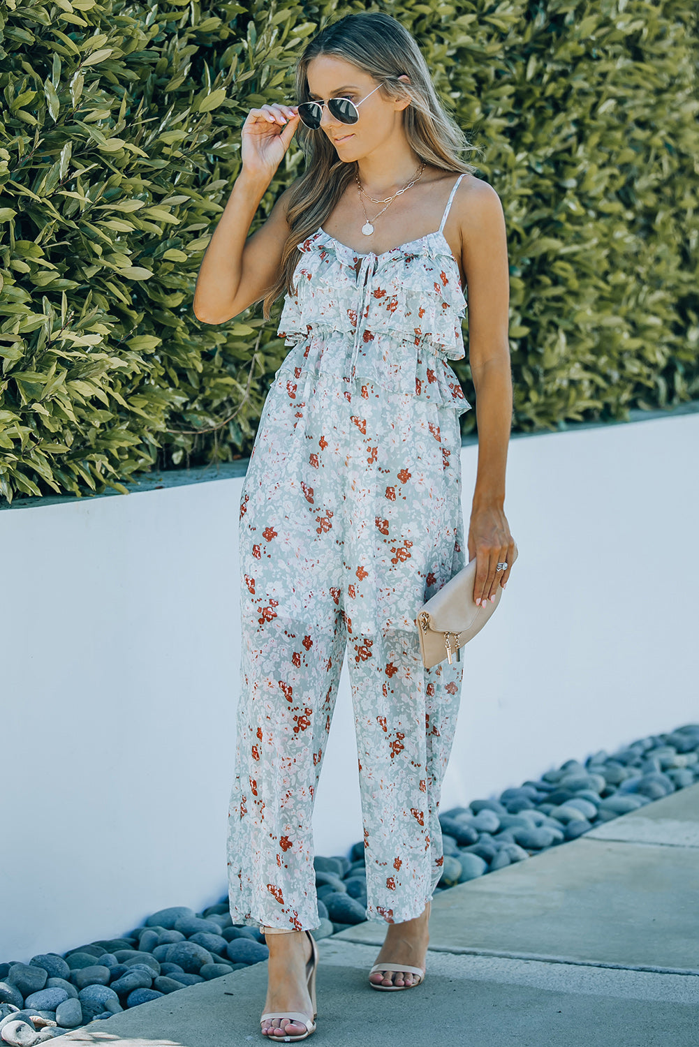 Printed Tied Spaghetti Strap Jumpsuit