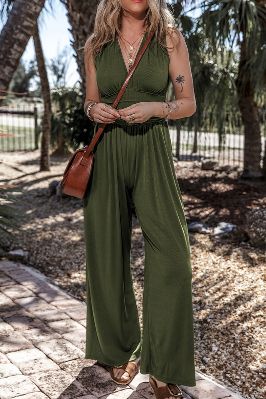 V-Neck Sleeveless Wide Leg Jumpsuit