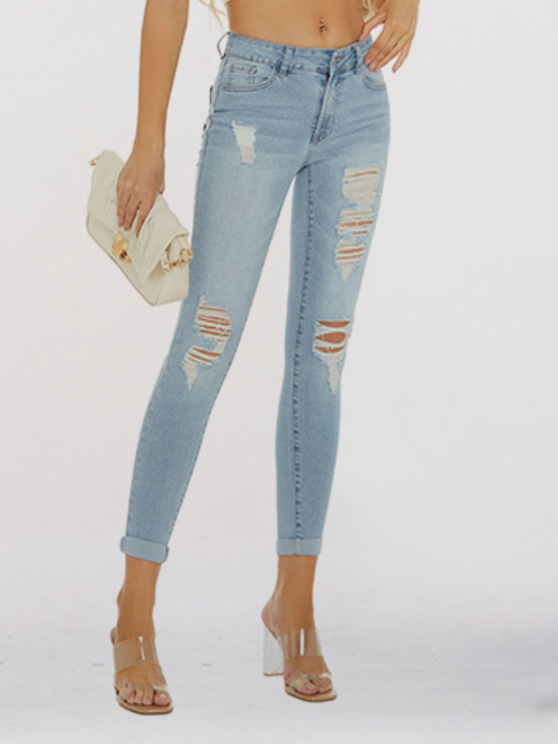 Distressed Skinny Cropped Jeans