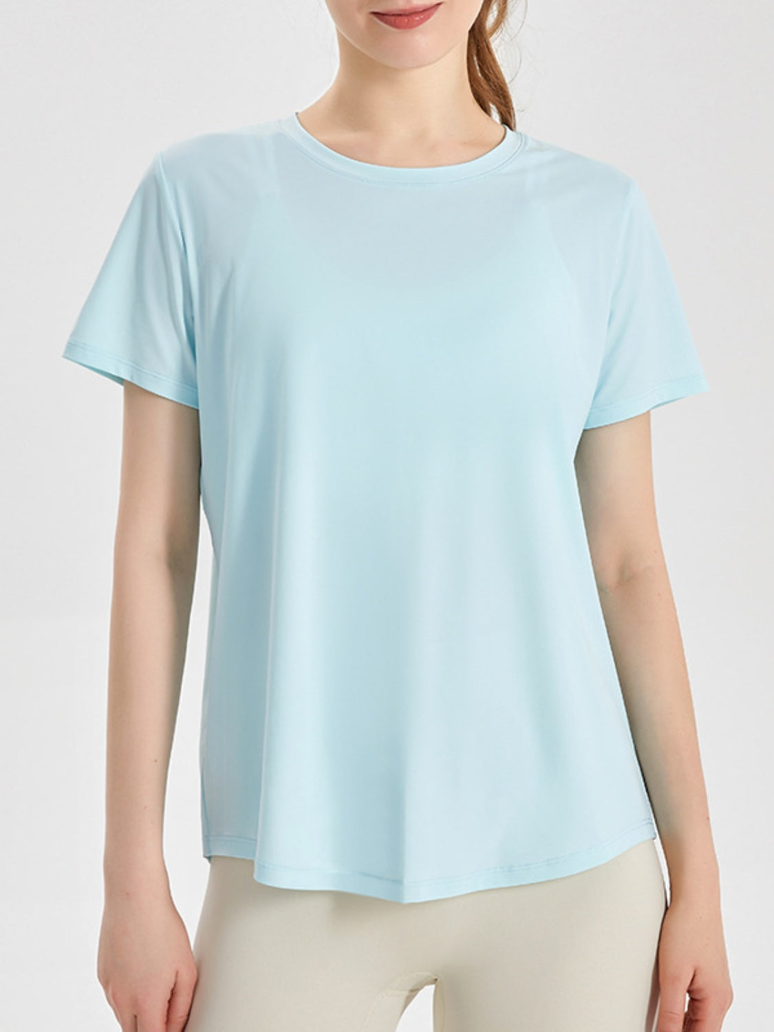 Slit Round Neck Short Sleeve Active T-Shirt