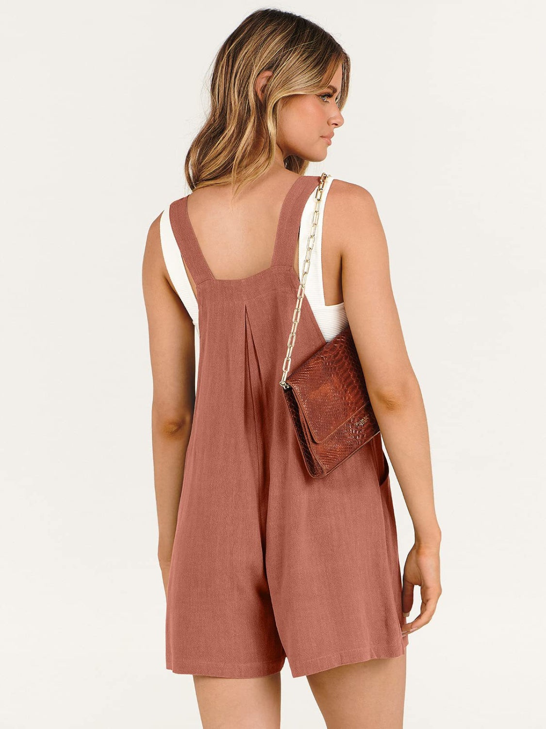 Pocketed Square Neck Wide Strap Romper