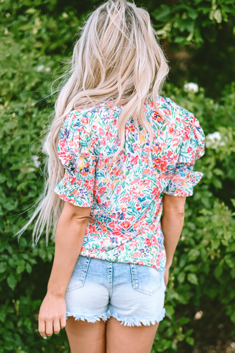 Printed Notched Short Sleeve Blouse