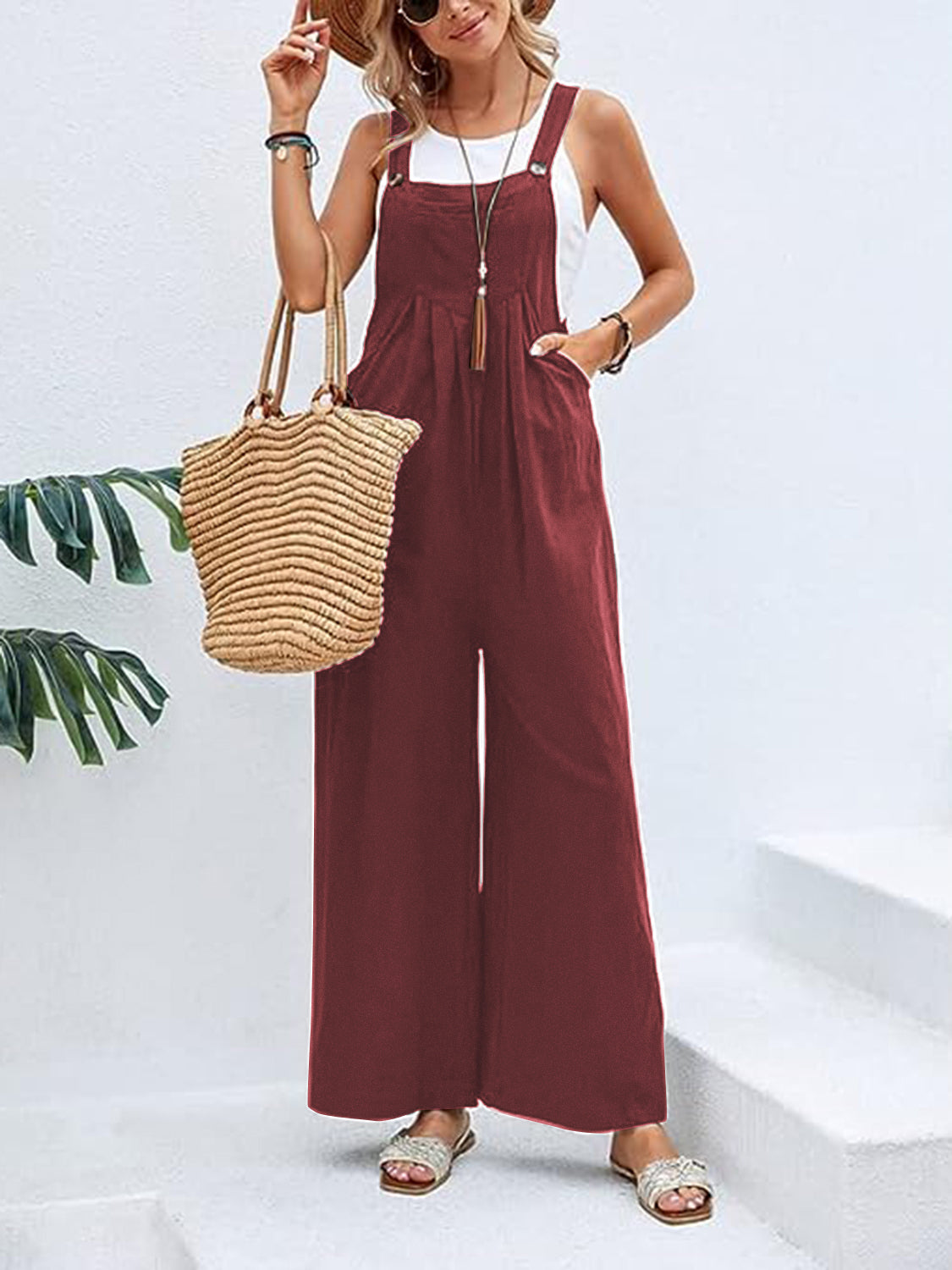 Full Size Wide Leg Overalls with Pockets