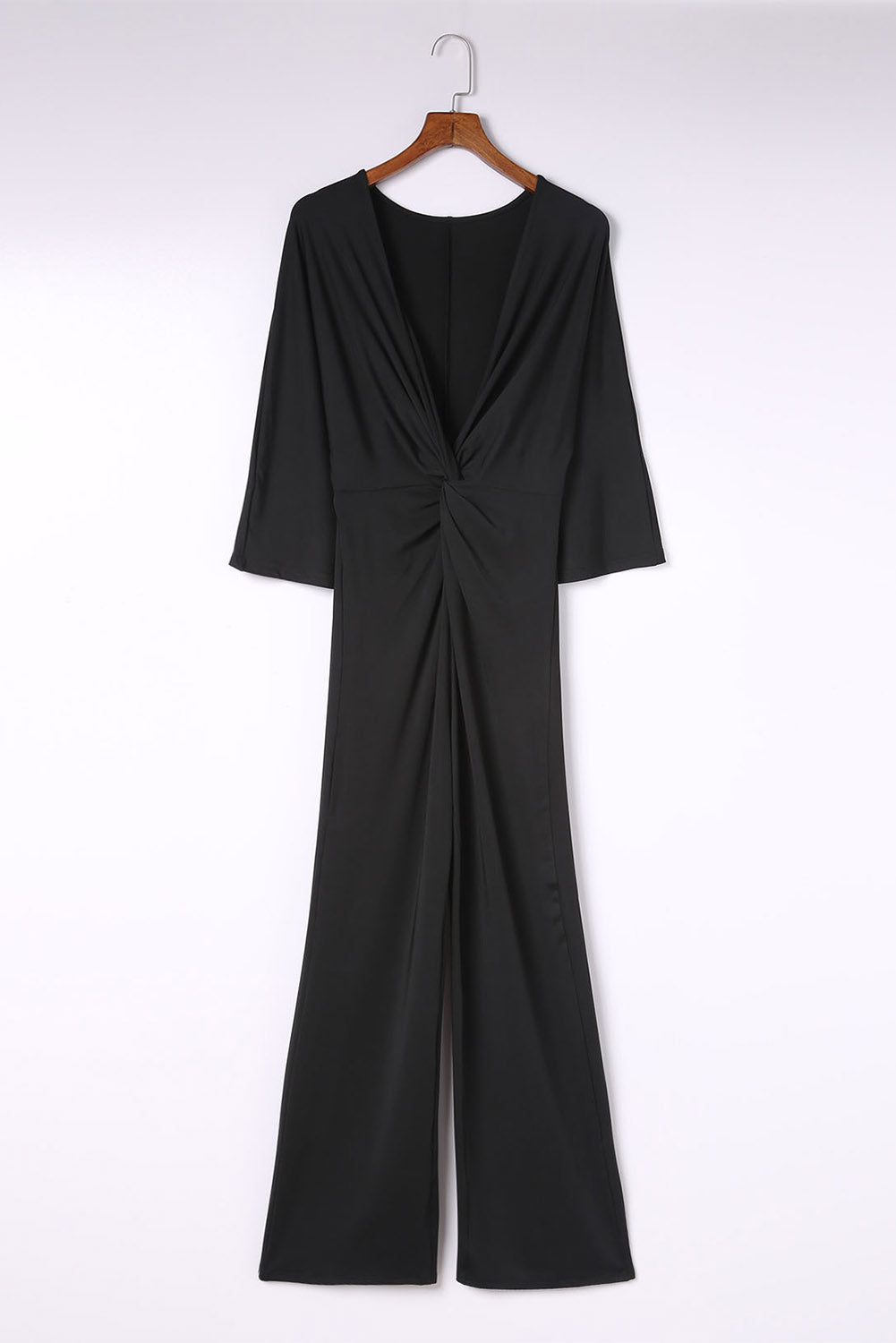 Twisted Plunge Three-Quarter Sleeve Jumpsuit