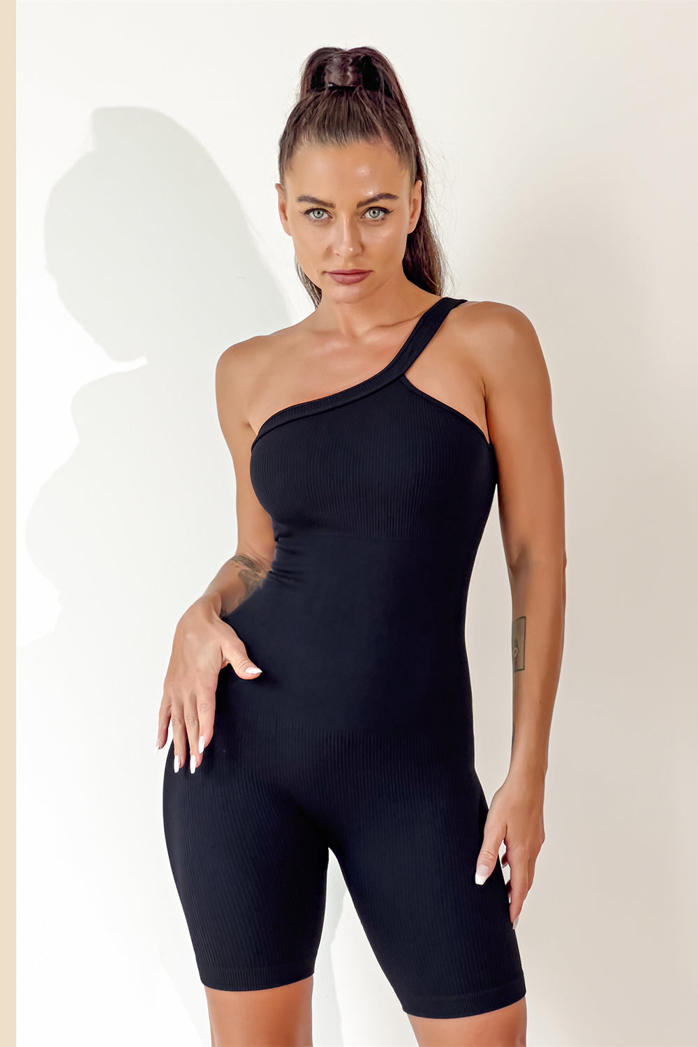 Asymmetrical Neck Wide Strap Active Romper