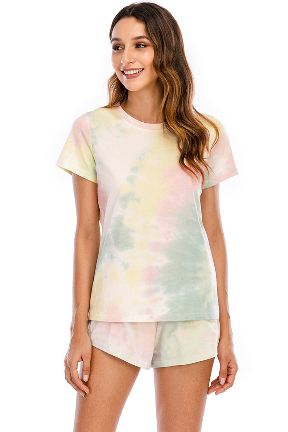 Tie-Dye Round Neck Short Sleeve Top and Shorts Lounge Set