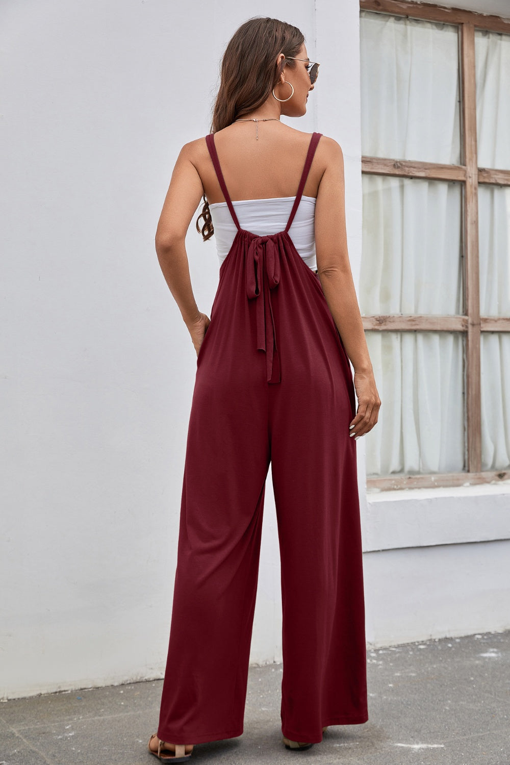 Tied Spaghetti Strap Wide Leg Jumpsuit