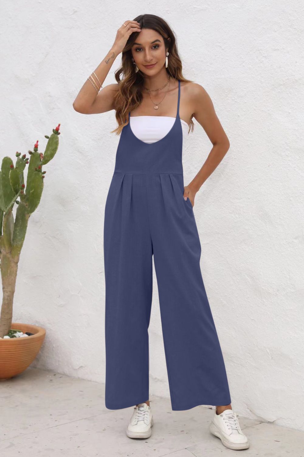 Tie Back Sleeveless Wide Leg Jumpsuit