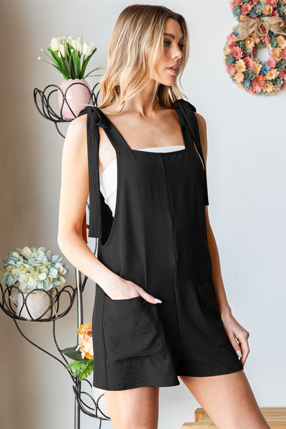 Heimish Full Size Sleeveless Romper with Pockets