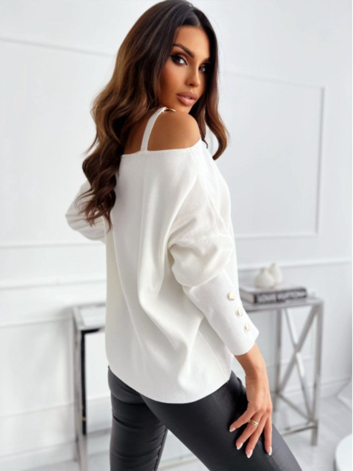 Asymmetrical Neck Buttoned Top