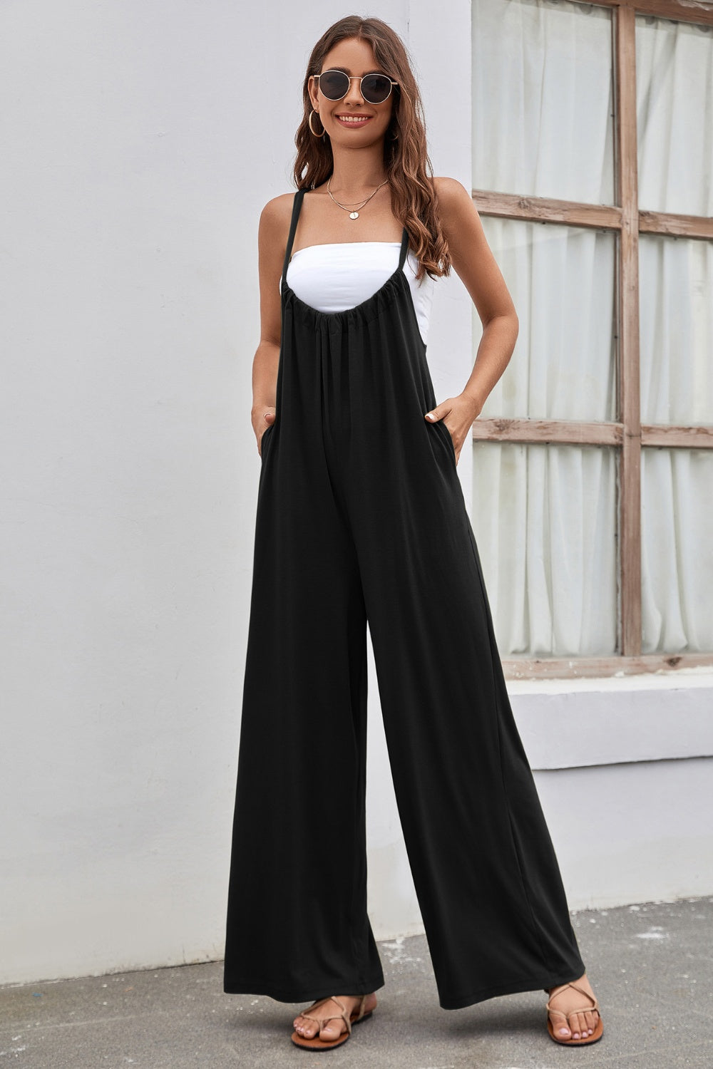 Tied Spaghetti Strap Wide Leg Jumpsuit