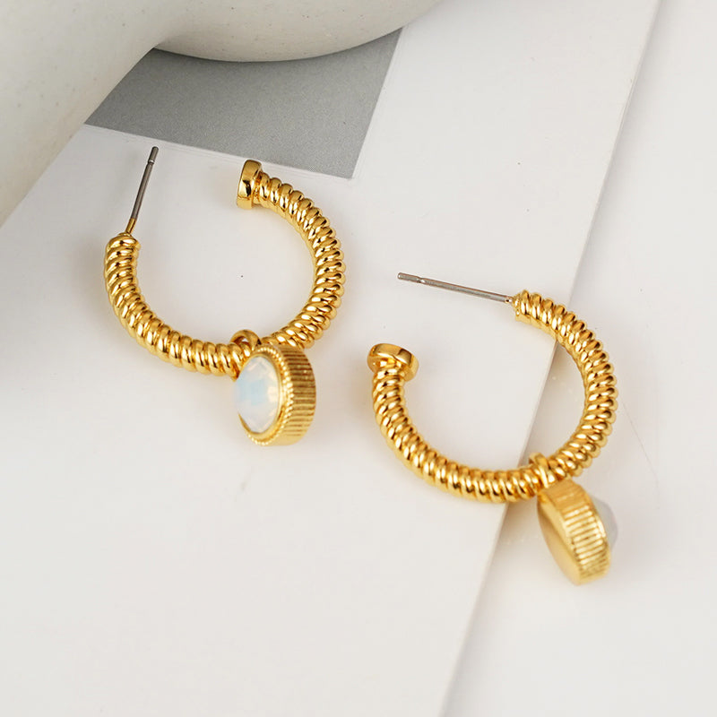 Rope Cat's Eye Stone C-Hoop Earrings