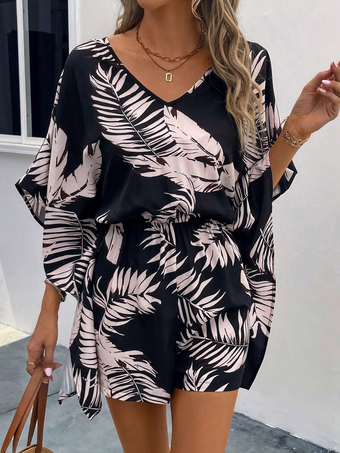 Printed V-Neck Romper