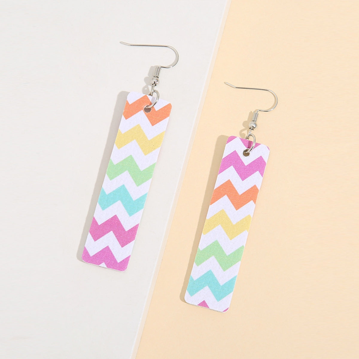 Leather Contrast Chevron Earrings