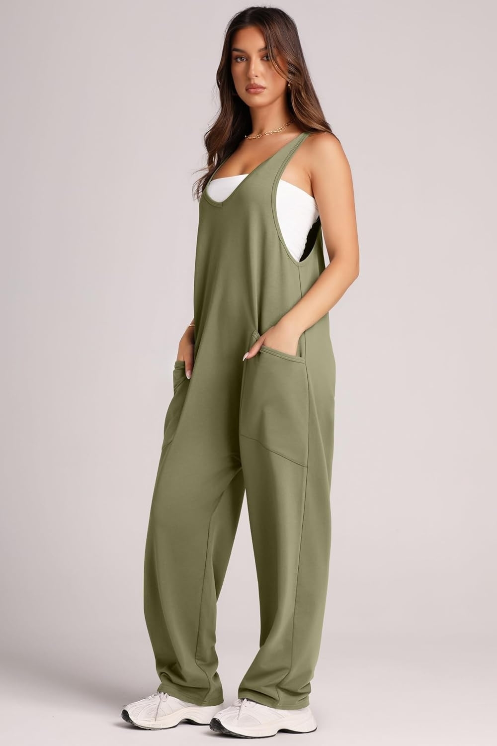 Wide Strap Jumpsuit with Pockets