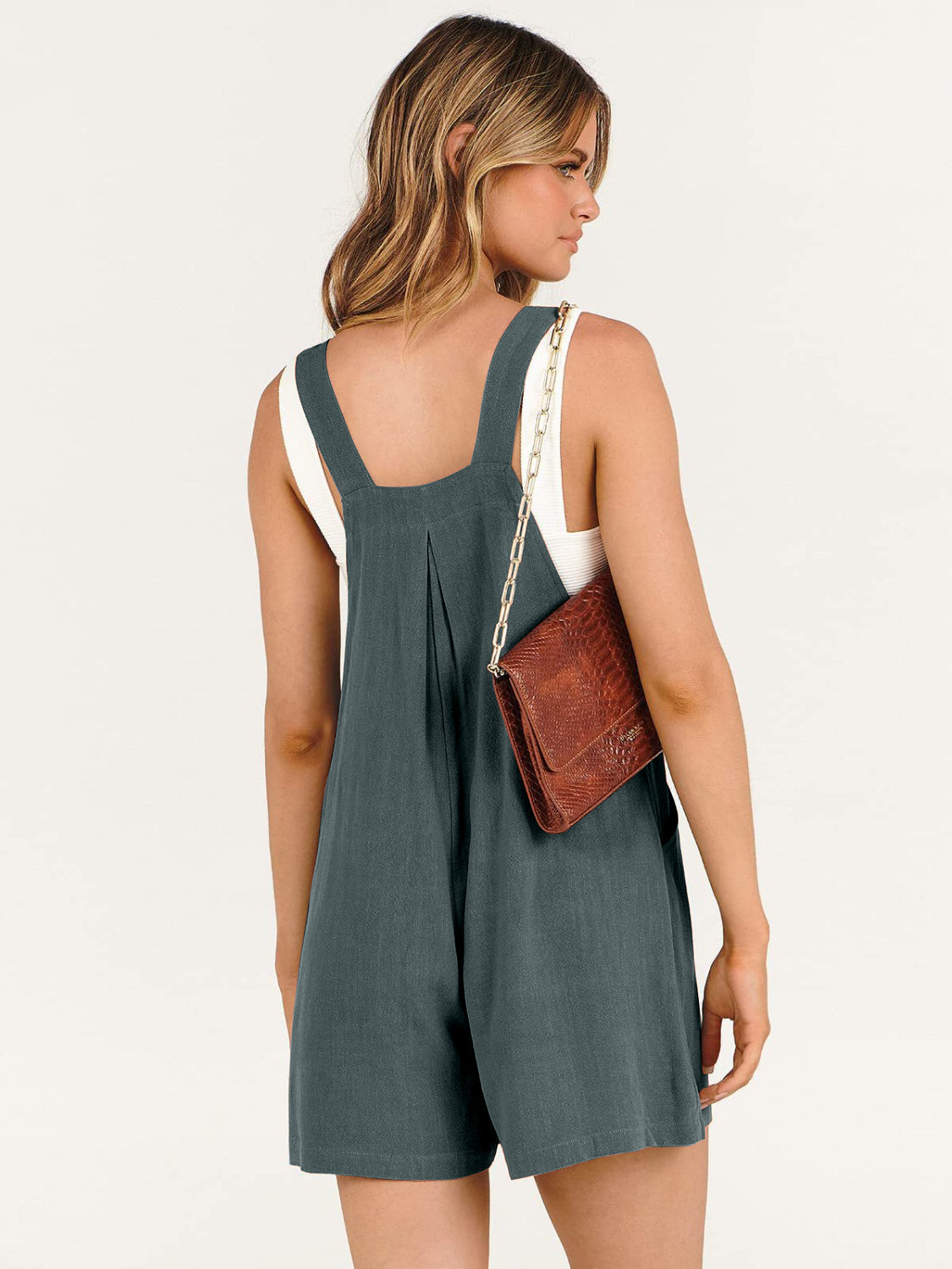 Pocketed Square Neck Wide Strap Romper