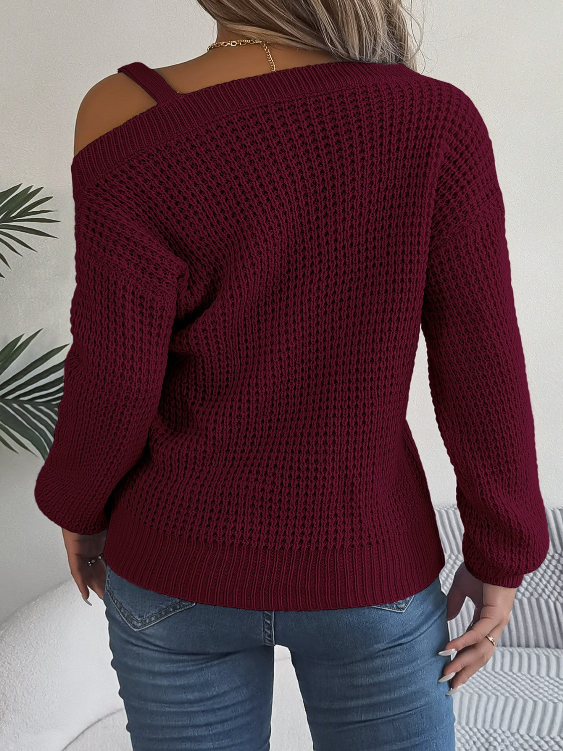 Asymmetrical Neck Long Sleeve Sweater